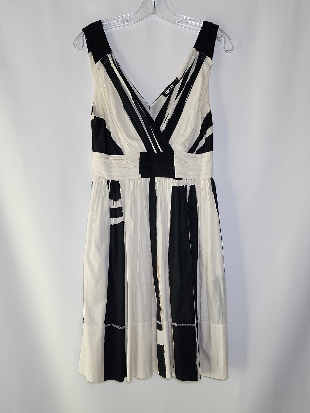 DKNY Black and Cream V-Neck Midi Dress